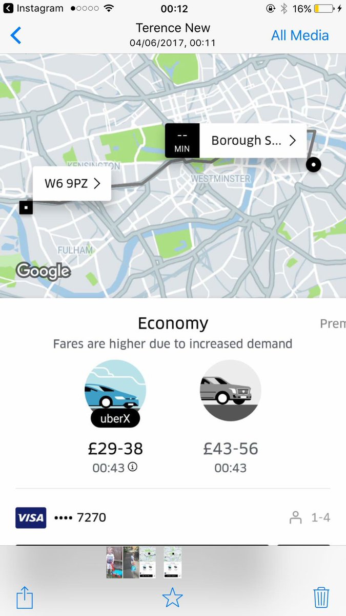 BOYCOTT @Uber - My friend in London just sent this, UBER ramped prices up in hit areas knowing people need to get home #LondonBridge