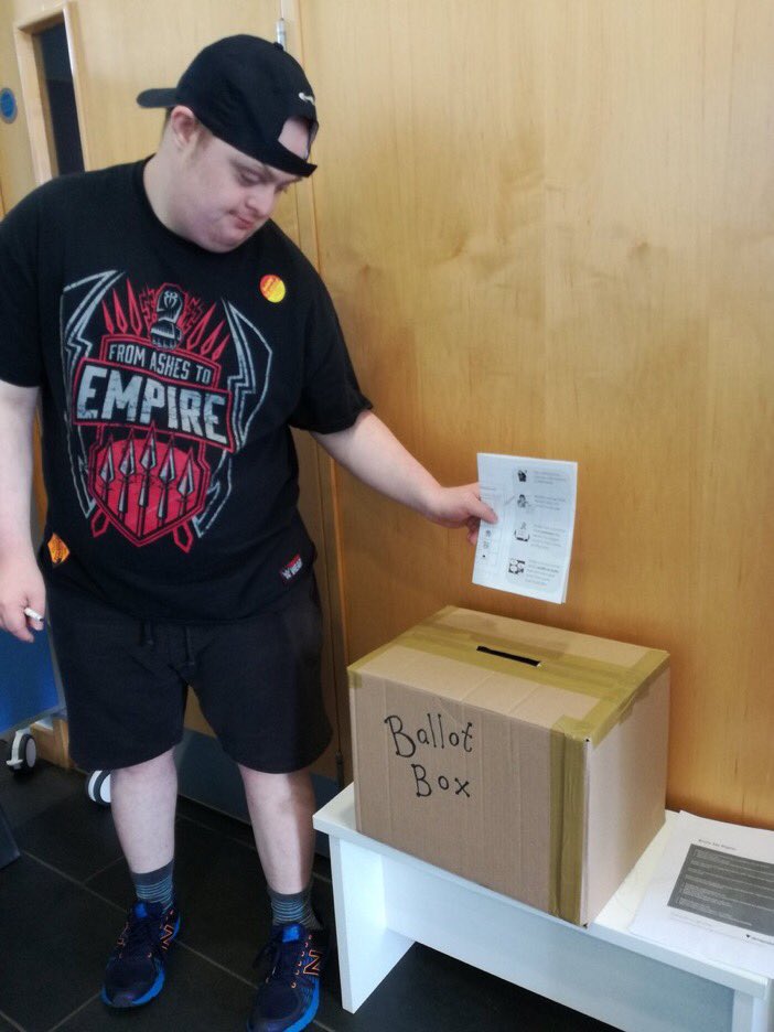TheraEastAnglia's tweet photo. Supporting the vote of people with a Learning Disability. Owen voting. #LDvote2017 https://t.co/qBrmQ8kHbN