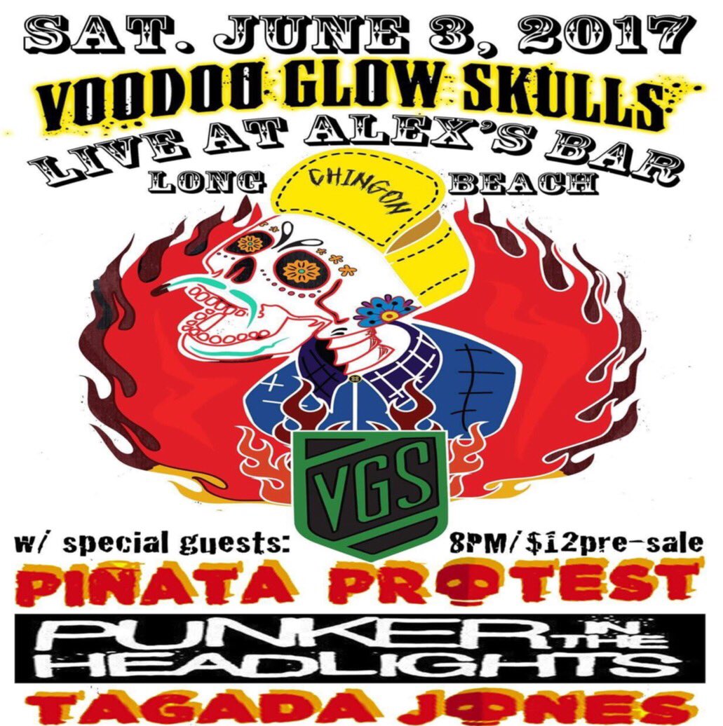 PunkNheadlights's tweet photo. TONIGHT! We play 2nd out of 4 bands w/ #VoodooGlowskulls #PinataProtest &amp; #TagadaJones @alexsbar @glowskulls https://t.co/WUvGuMzD41