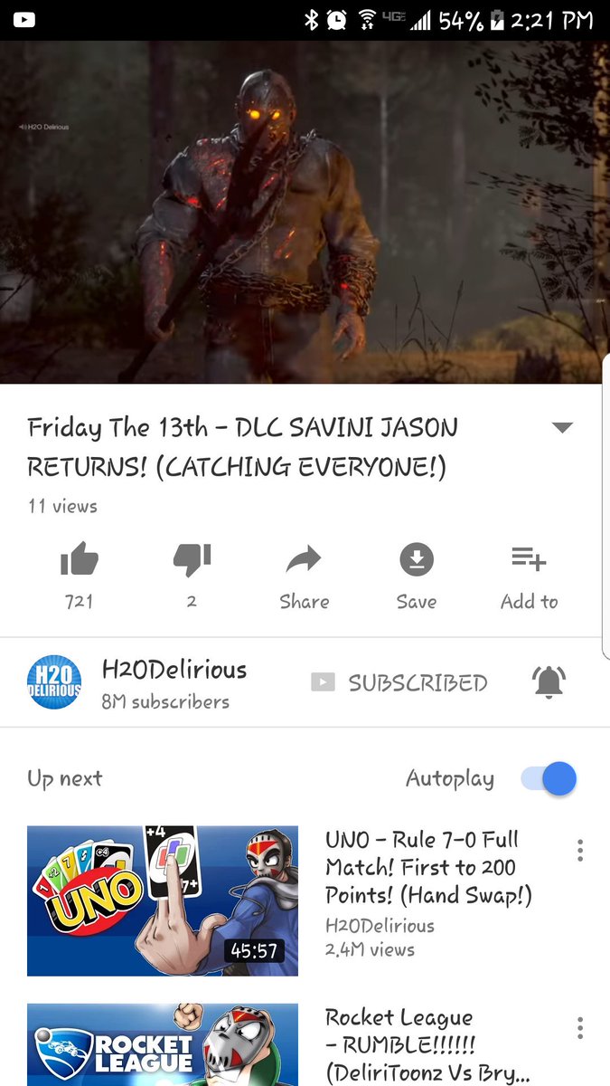 varjackdemon's tweet photo. @H2ODelirious one minute after uploading and it's already got 11 views and 721 like and 2 dislikes. How? Lol https://t.co/DEPMbQpdME