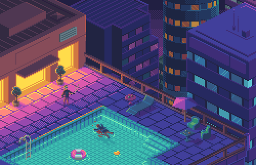 Kantolasound's tweet photo. A bit late, but I finally got around to finishing my #pool for @Pixel_Dailies 
#pixelart #pixel_dailies #isometric @PyxelEdit https://t.co/ba8YH9goyU