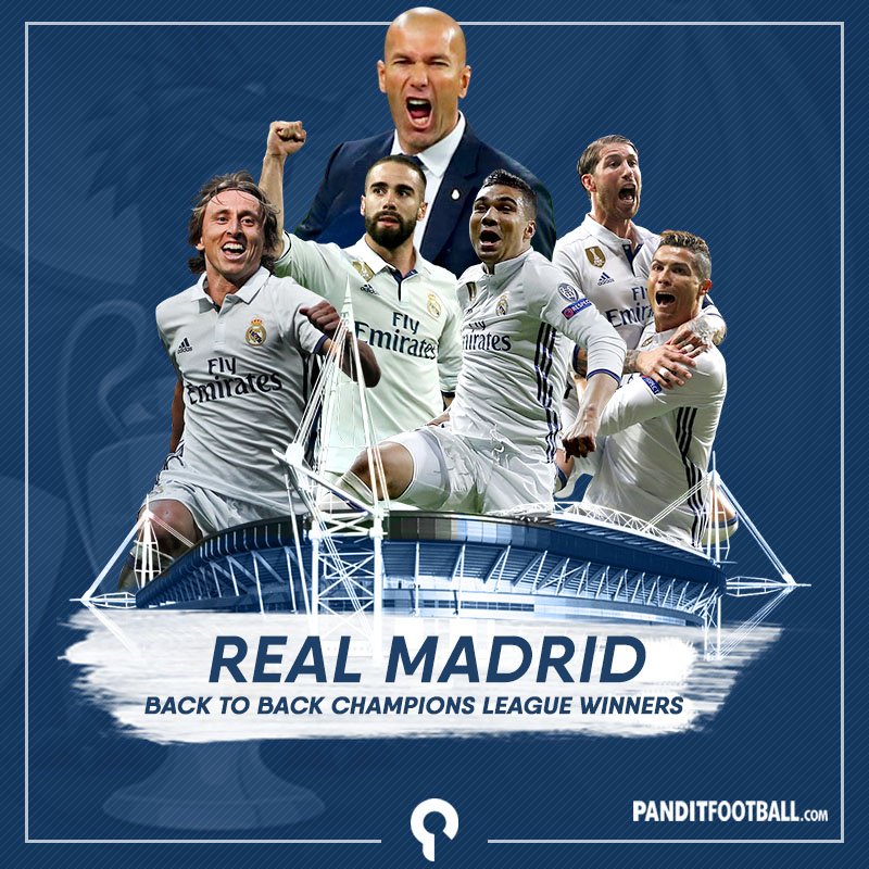 Real Madrid jadi satu-satunya kesebelasan yang bisa menang UCL 2 kali berturut-turut. Gelar ke-12 mereka sepanjang sejarah #APorLa12 👏👏