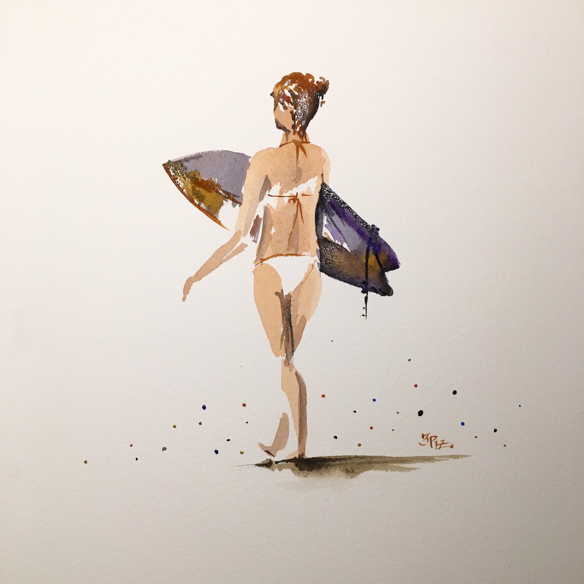 mr3piece's tweet photo. Surfer girl in #watercolor #Watercolour https://t.co/UM5G1r0wq5