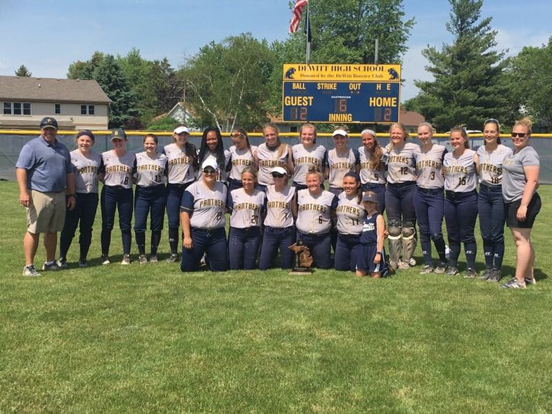 DISTRICT CHAMPS!!!! The Panthers beat Lansing Catholic by mercy rule in the 6th inning, 12-2. 🏆☝🏼