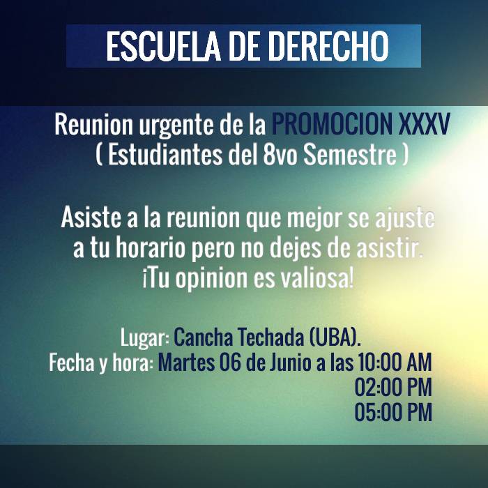 UBAuniversidad's tweet photo. La promo XXXV de #EDERE convocan a una reunión este martes 06-06, ¡No faltes! https://t.co/5aNH3XW5lO