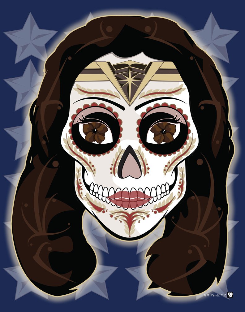 MYantz's tweet photo. Celebrate the WONDER! ✨ Happy #WonderWomanDay! 💥 ⚔️ #WonderWoman I updated this #sugarskull with the new movie look. #dayofthedead #calevera https://t.co/LXGGmY2A9q
