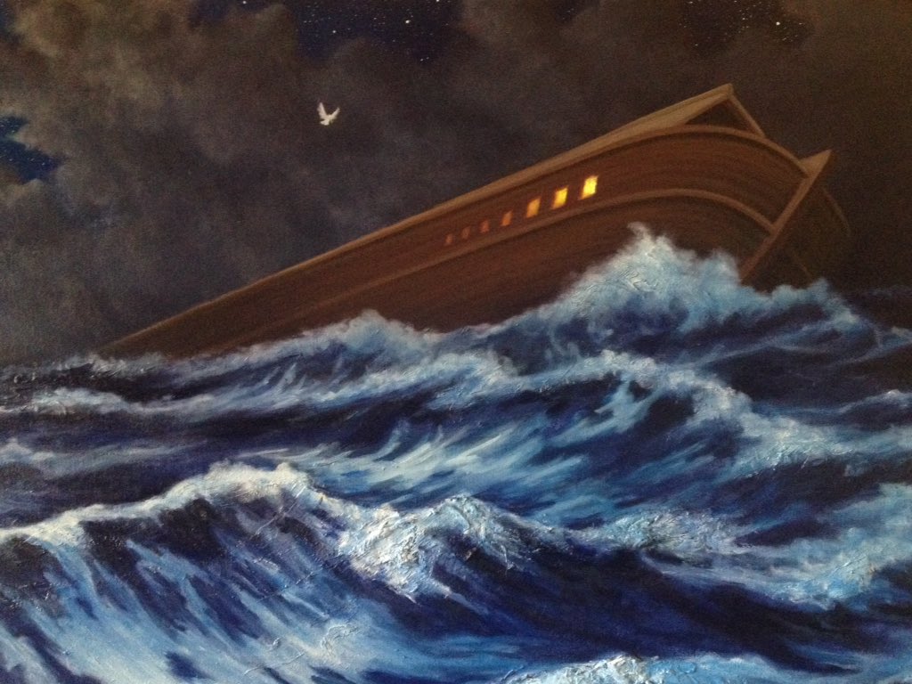 _MichaelSVieira's tweet photo. Day9 Might be finished... I think #NoahsArk #OilPainting #Art #TheGreatFlood #BibleStory #StormyOcean #FullMoon White dove with olive branch https://t.co/uEjuV8PoM4