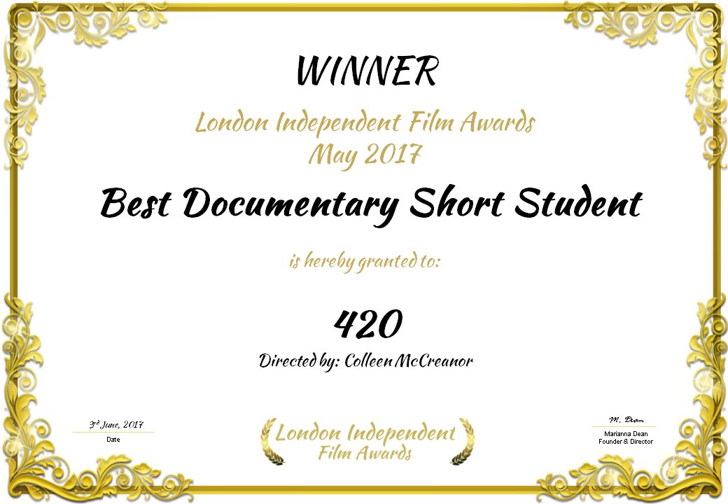 documentary420's tweet image. Thank you London Independent Film Awards @LifAwards for Best Documentary Short Student Award! @colleen_malia @MPetchenikWSB @AlpharettaDPS