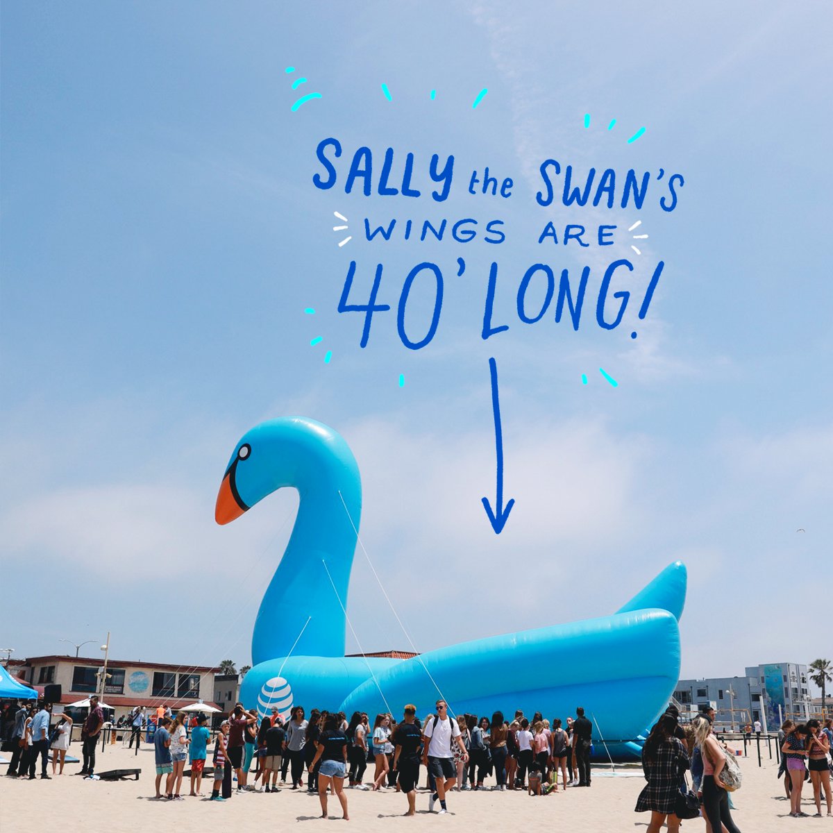 ATT's tweet photo. When it comes to pool floats, we don’t mess around. We hatched a 51 ft. tall swan and @GWR took notice! #iHeartSummer17 #SummerYourWay https://t.co/yrGQ4ACNXR