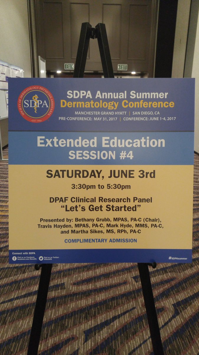 DermPAsCare's tweet photo. Don't Miss it! #DPAF Clinical Research Panel “Let’s Get Started” at 3:30 P.M. Pacific. Harbor Ballroom I | #SDPASummer #Education https://t.co/FQ5SEtwBp9