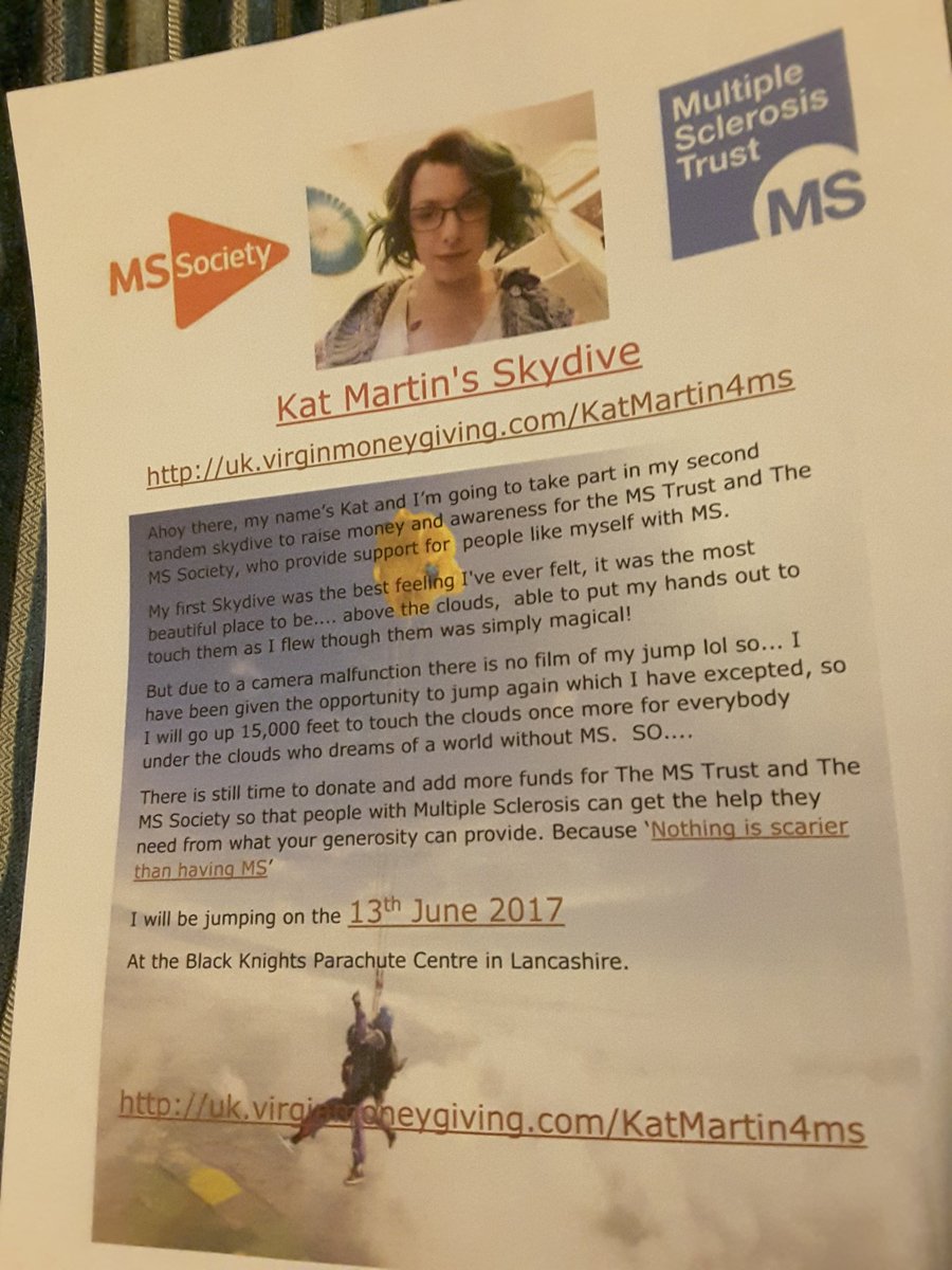 KatMartin1404's tweet photo. Nothing is scarier than having MS! 🐞  So I'm jumping again without fear to touch the clouds once more for us all 🛩 x @mssocietyuk https://t.co/fCZYePZXxC