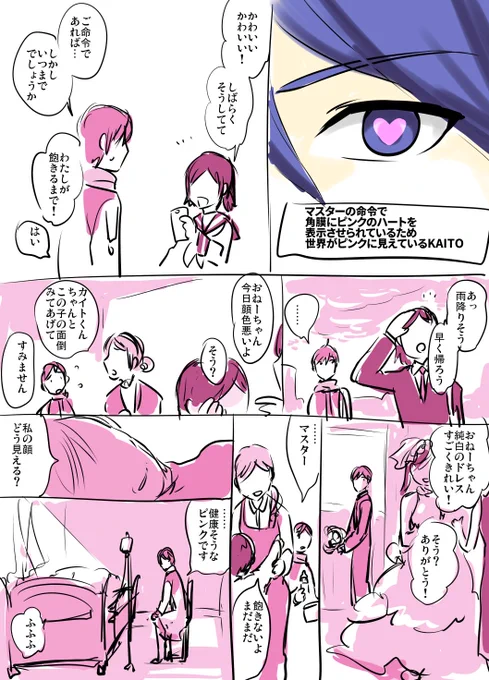マスターの命令で角膜にピンクのハートを表示させられているため世界が常にピンクに見えているKAITO 