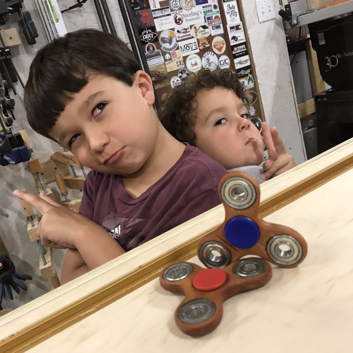 stoneandsonsws's tweet photo. We finished the fidget spinners and now they think they're gangstas. #fidgetspinner #woodworking #wood #woodworker #stoneandsonsworkshop https://t.co/NpsqUIfEDN