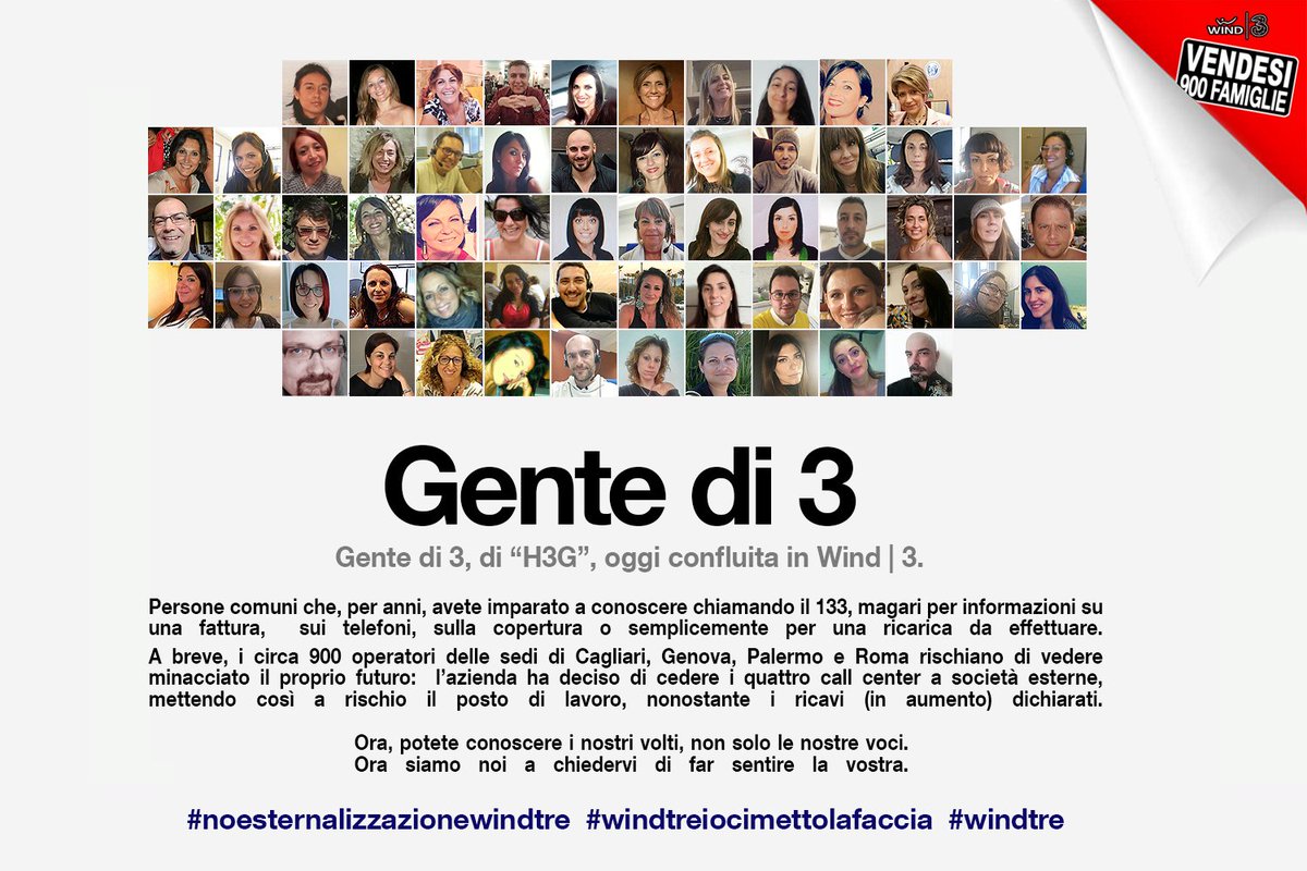 franco_laizanda's tweet image. Gente di 3: 900 persone che rischiano il lavoro. E che ora ci mettono la faccia. Fateci sentire la vostra voce #noesternalizzazionewindtre