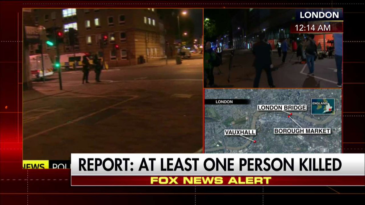 FoxNews's tweet photo. British police are responding to separate incidents on London Bridge, in Vauxhall and in Borough Market. https://t.co/1Aauirsdb6 https://t.co/7rEftrjEPV