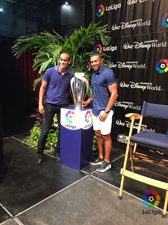 LaLigaEN's tweet photo. 😁 @RIVALDOOFICIAL &amp; @J_Baptista81 attended an open day at @DisneySports for a #LaLiga-backed Soccer training programme. https://t.co/7zgysOnrot