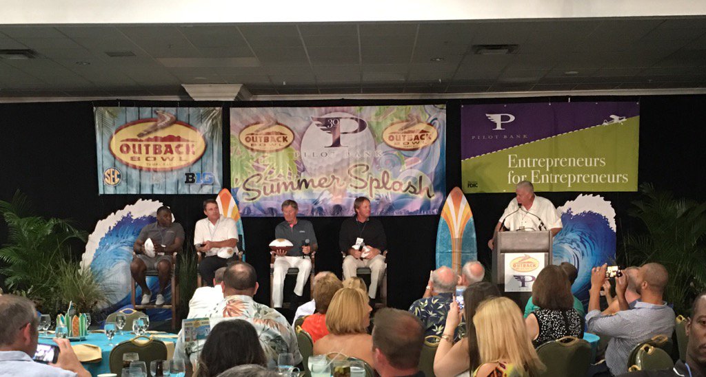 Having fun at the Outback Bowl's annual Summer Splash! The coaches are here fielding interesting questions from us.