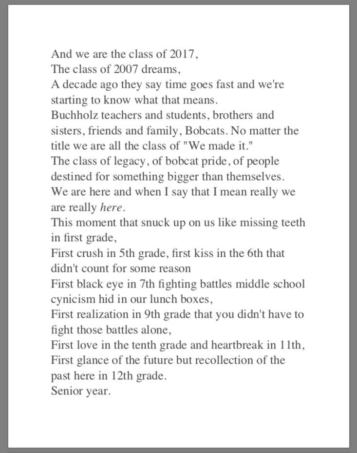 brittanysmores's tweet photo. My graduation speech for anyone who wants it!!! Cheers to the last four years #WEMADE17 https://t.co/oEJrsLXOYh