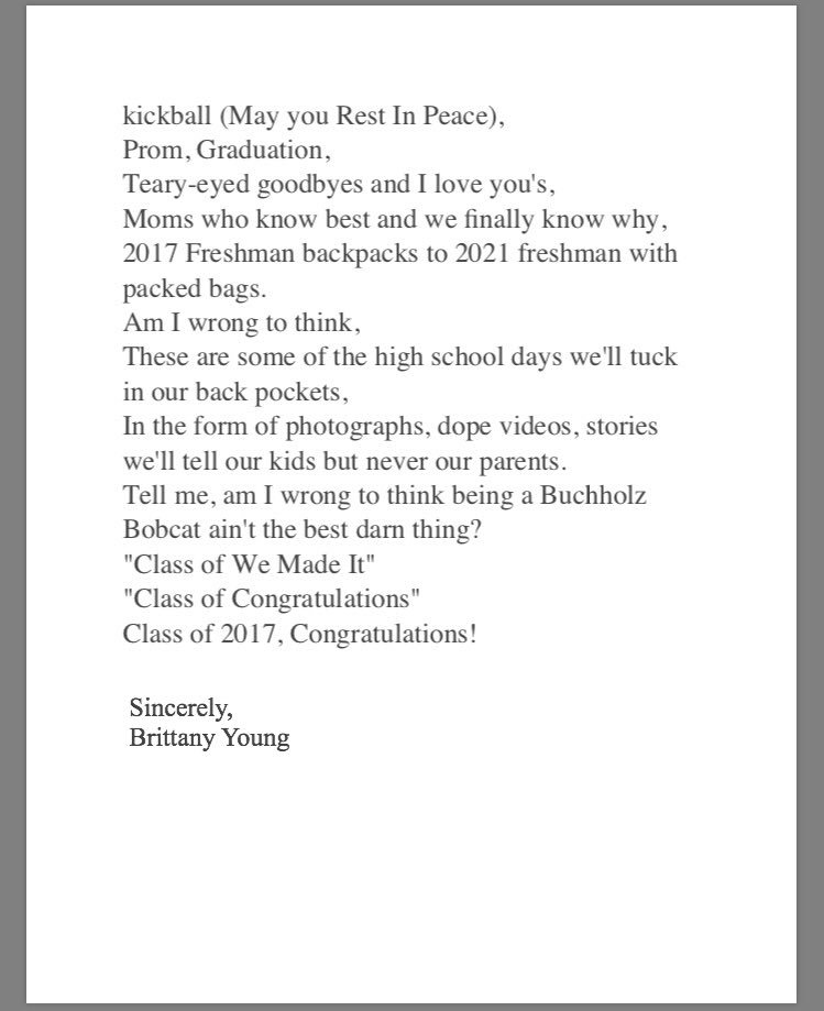 brittanysmores's tweet photo. My graduation speech for anyone who wants it!!! Cheers to the last four years #WEMADE17 https://t.co/oEJrsLXOYh