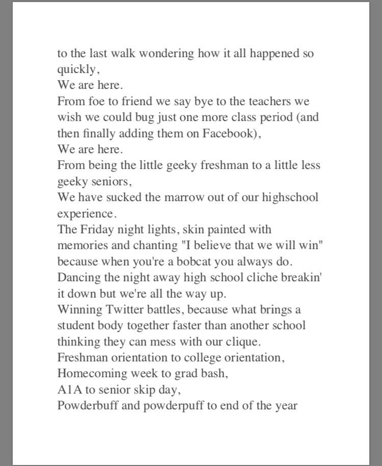 brittanysmores's tweet photo. My graduation speech for anyone who wants it!!! Cheers to the last four years #WEMADE17 https://t.co/oEJrsLXOYh