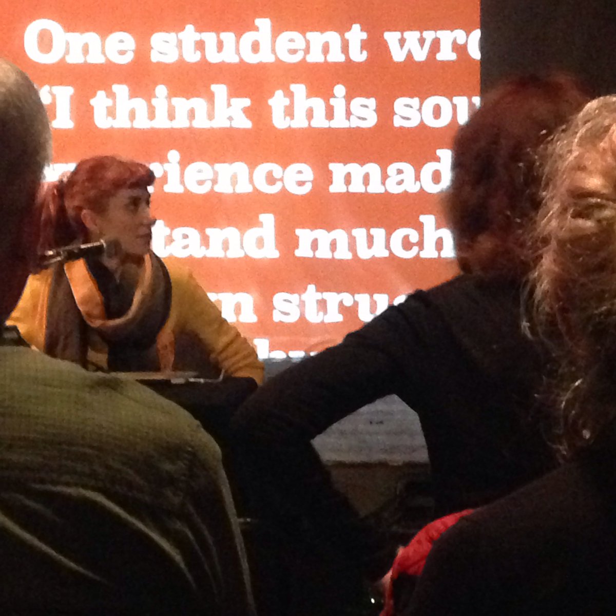 kathmcleod's tweet photo. Sara Villa on deep listening to poetry &amp; @theRealMcNeilly (in motion) playing—through a careful listening to—these objects. @IPLAIMcGill https://t.co/Vq9A6aUHtl