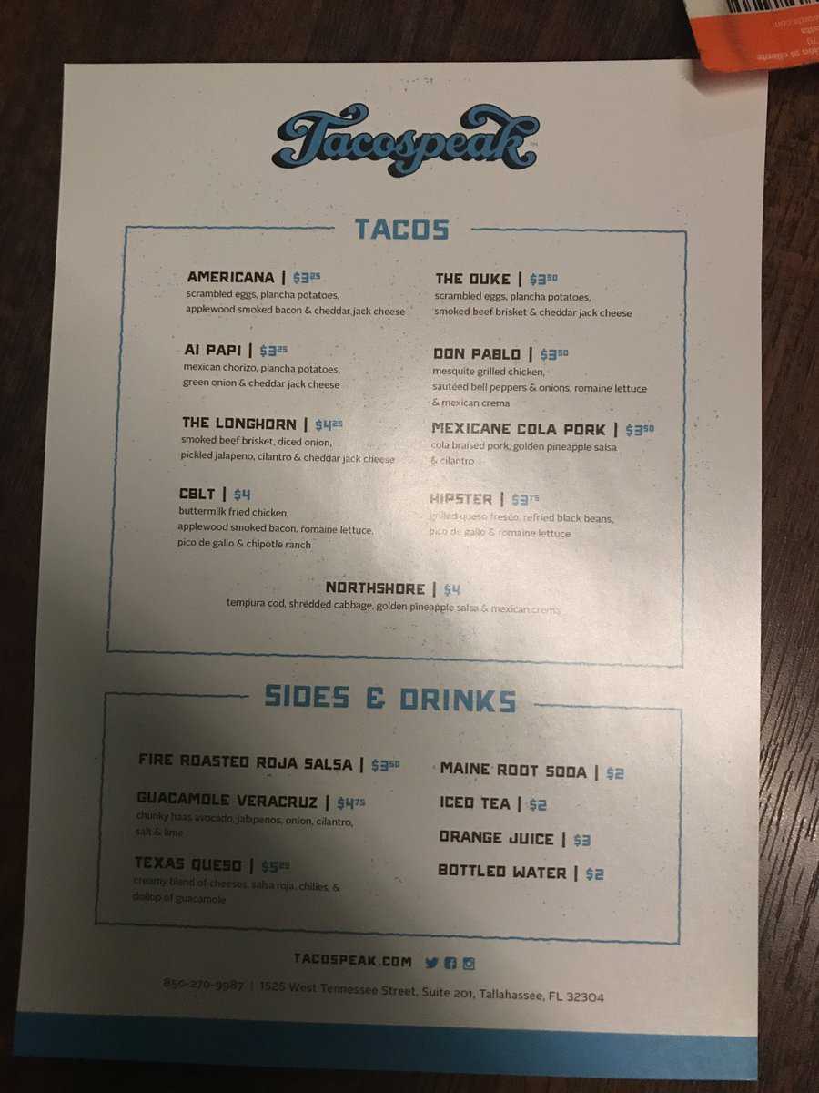 mikeburns09's tweet photo. Great place to eat in Tallahassee. @tacospeak https://t.co/mmH2maS22r