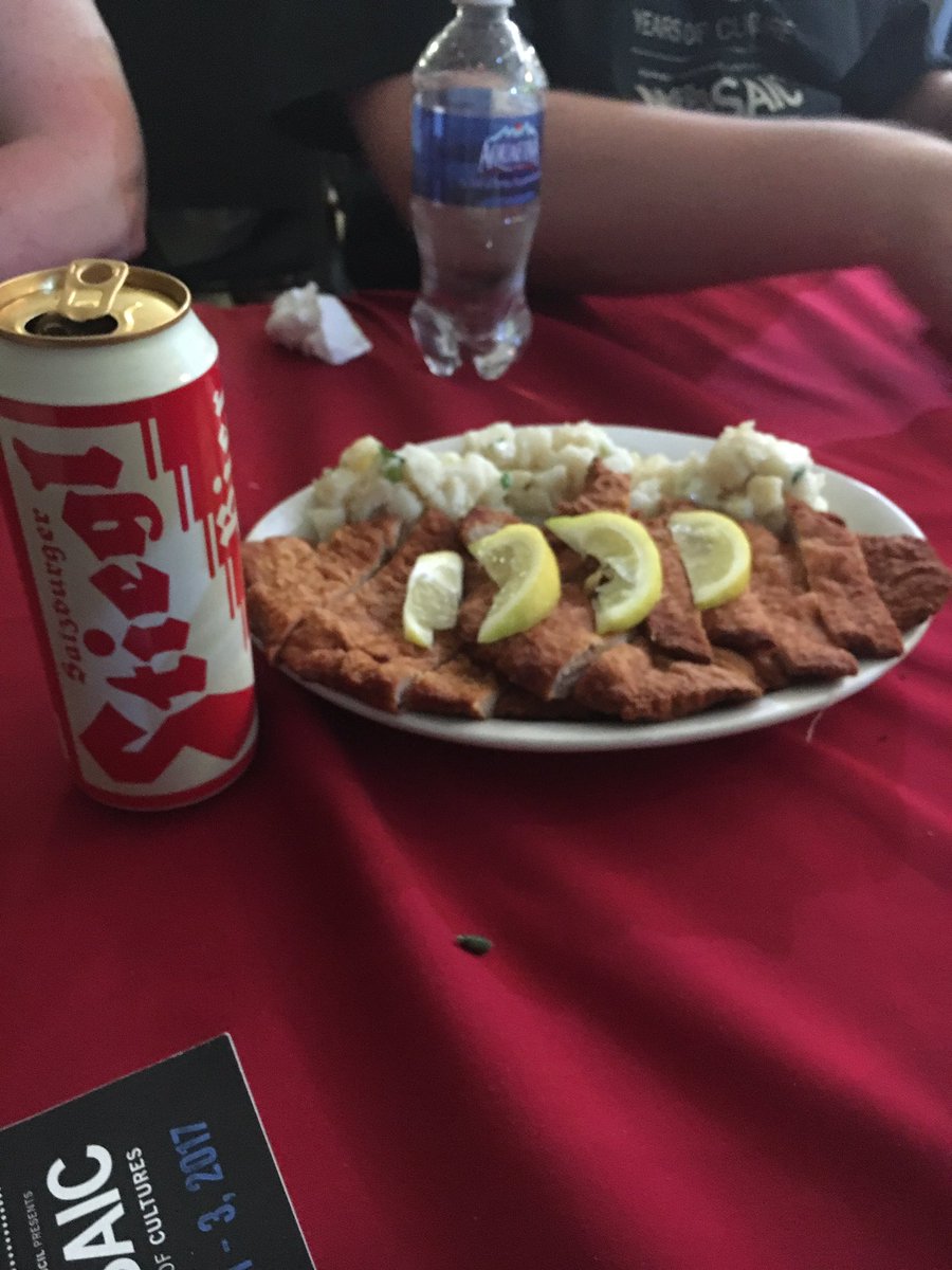 MoMosaic2017's tweet photo. And now the Austrian Pavilion for some Weinerschnitzle, potato salad and some great entertainment! https://t.co/hzYY3SWMUN