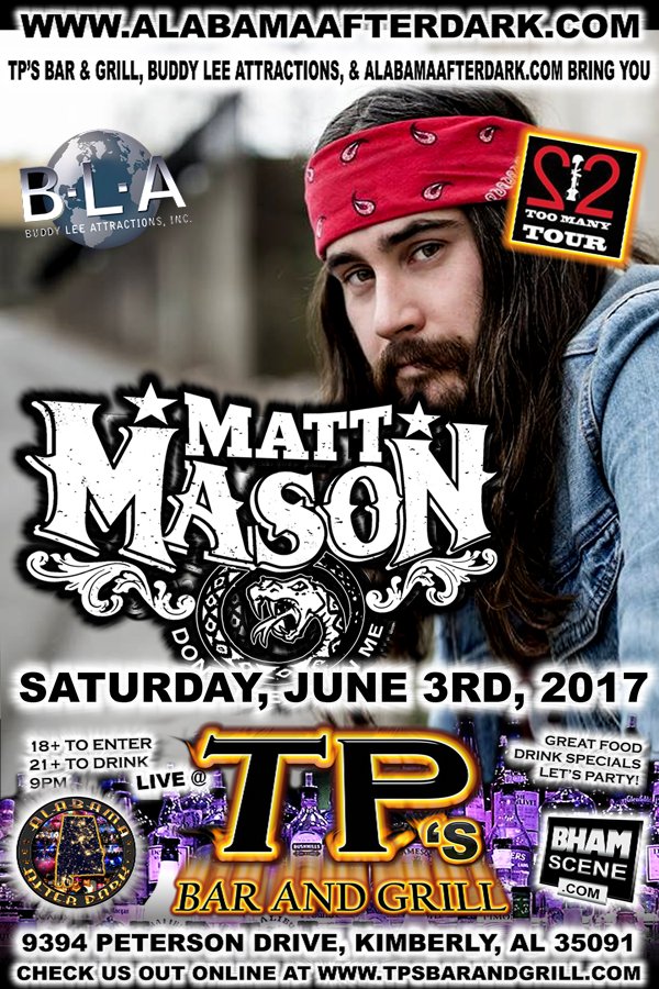 Birminghamscene's tweet photo. Hey #Bham #Alabama -
 Come out to @TPsbargrill in #kimberly tonight for @MattMasonMusic #CMTonTour #Livemusic #Music 
@magiccityonline https://t.co/vlZ17X1dZN