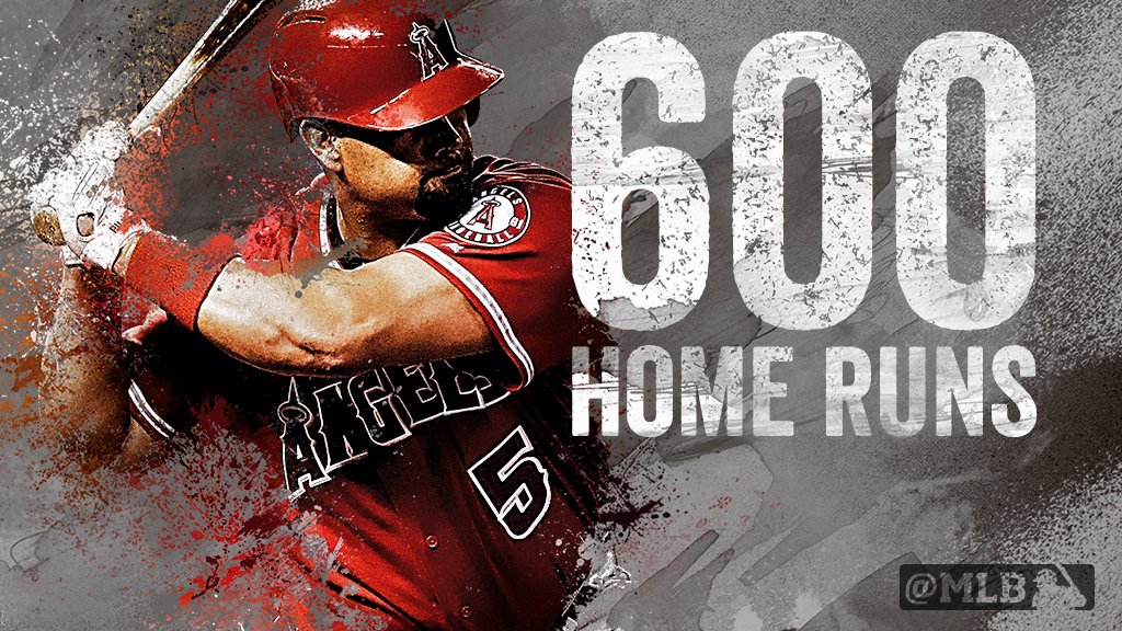 MLB's tweet image. 6️⃣0️⃣0️⃣

Albert Pujols becomes only the 9th player in @MLB history to hit 600 homers. atmlb.com/2srGuzN #Pujols600