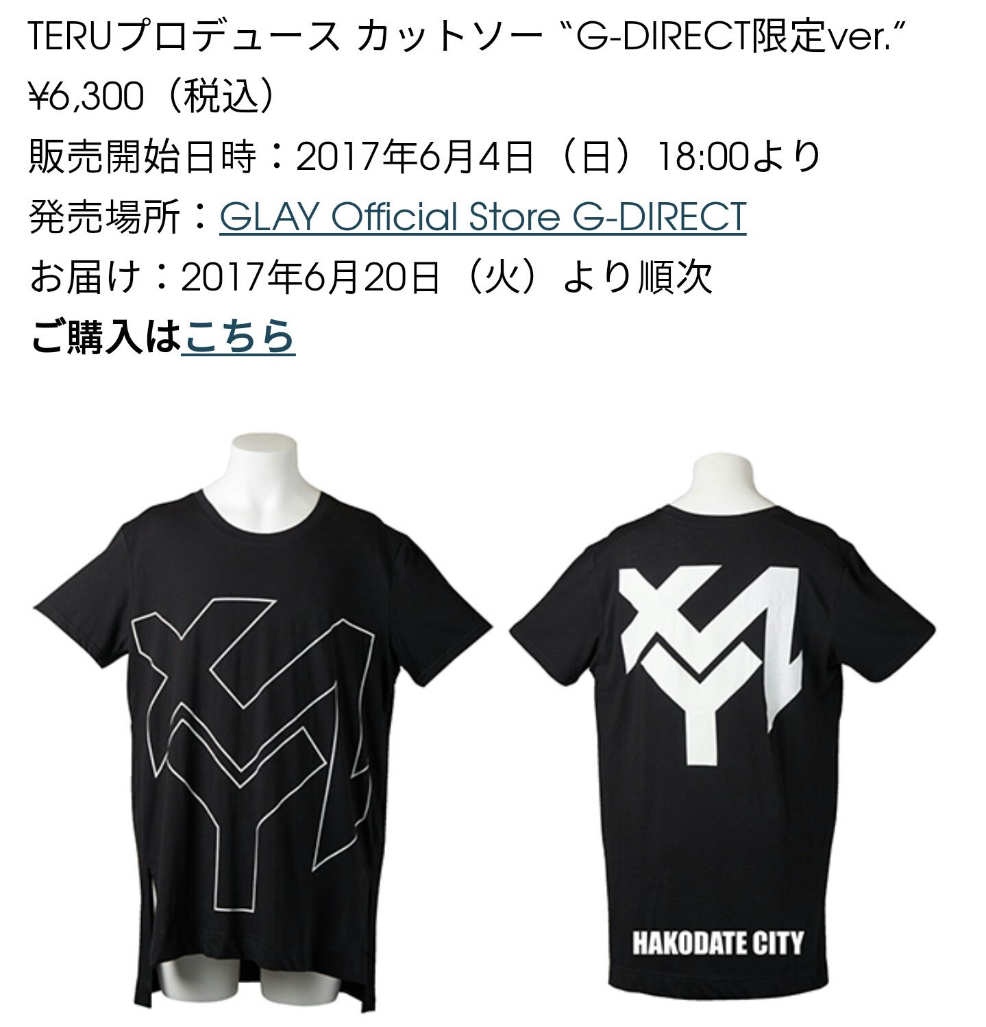 GLAY TERUプロデュース XYZ Tシャツ-