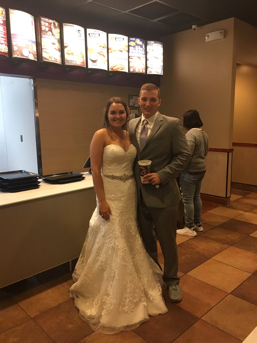 KyleQuist's tweet photo. First meal as the Mr and Mrs @tacobell https://t.co/1Wc745rkCM
