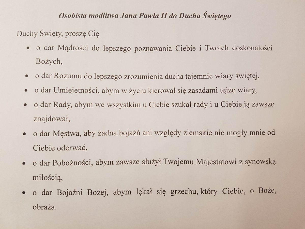 JuTWojciech's tweet photo. W uroczystość #Pięćdziesiątnicy warto przypomnieć sobie modlitwę #JPlI do #DuchaŚwiętego , której jak sam mówi nauczył go jego ojciec https://t.co/C4edM2r1Ba