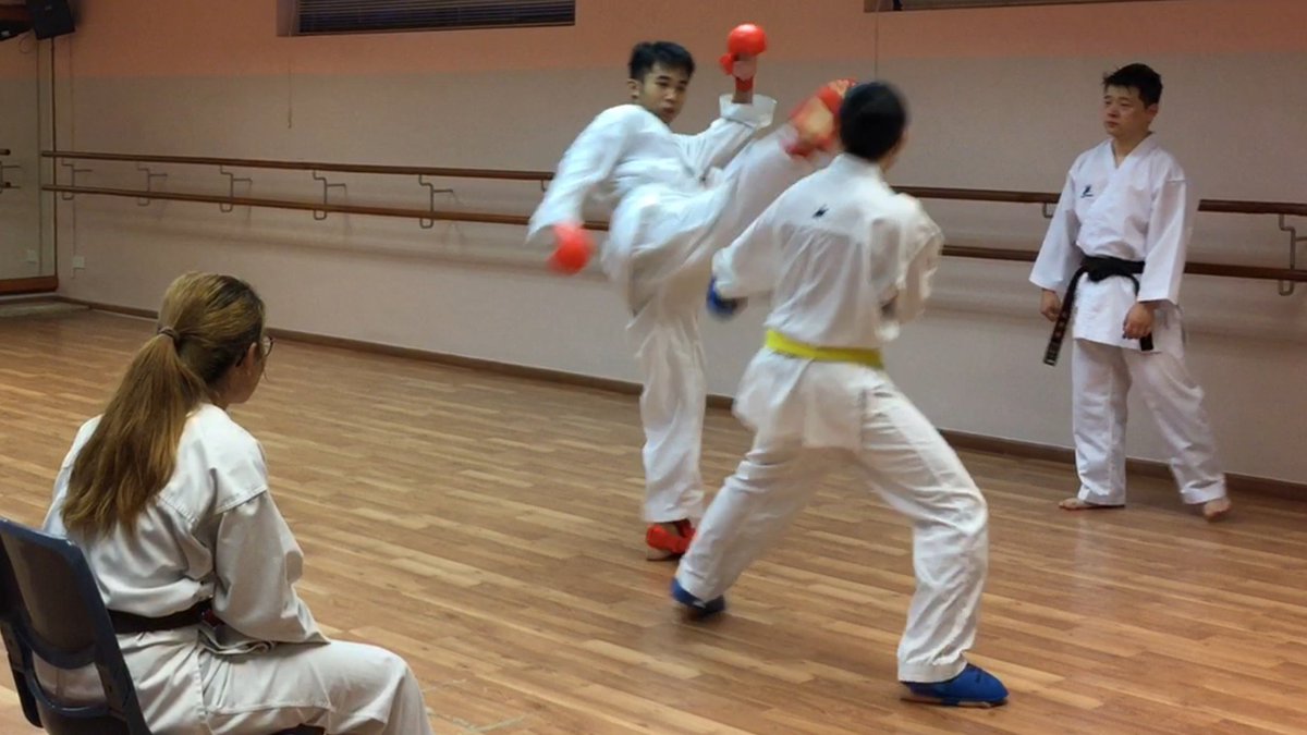 Karate-Do Goju-Kai Singapore invited us for the once a month Open Training... Shuan &amp; Jordan in action