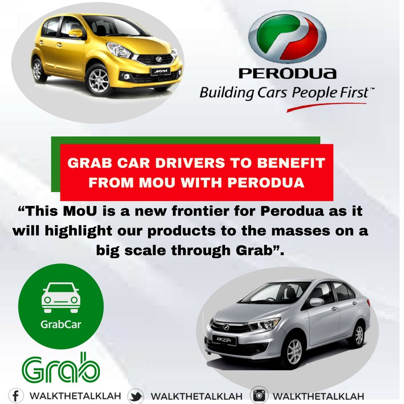 WalkTheTalkLah's tweet photo. GrabCar drivers to benefit from MoU with Perodua.

#GrabCarMoUPerodua
#WalkTheTalkLah https://t.co/nsO4mSolQp