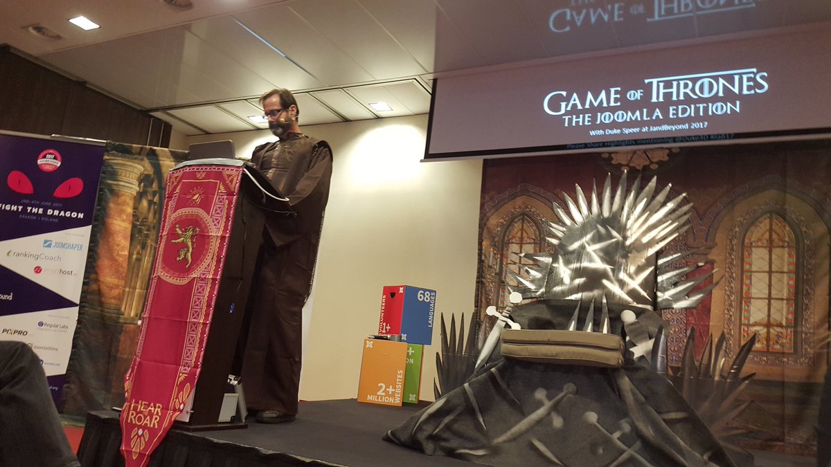 ufuk_avcu's tweet photo. Game of Thrones - The #Joomla Edition. Great talk and set from and with Duke Speer. # jab17 https://t.co/gwuiJtIWSI