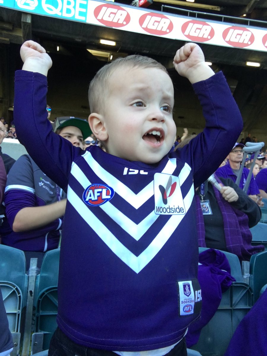 Ape1989's tweet photo. Jacks super excited for a hopeful win agains the pies! #foreverfreo @freodockers 💜⚓️💜⚓️💜 https://t.co/fz9HkTclwH