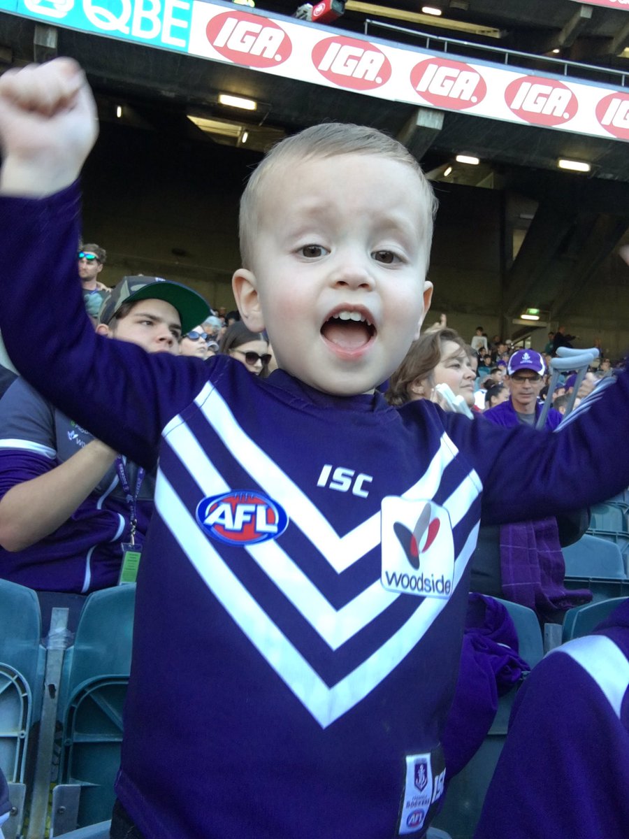 Ape1989's tweet photo. Jacks super excited for a hopeful win agains the pies! #foreverfreo @freodockers 💜⚓️💜⚓️💜 https://t.co/fz9HkTclwH