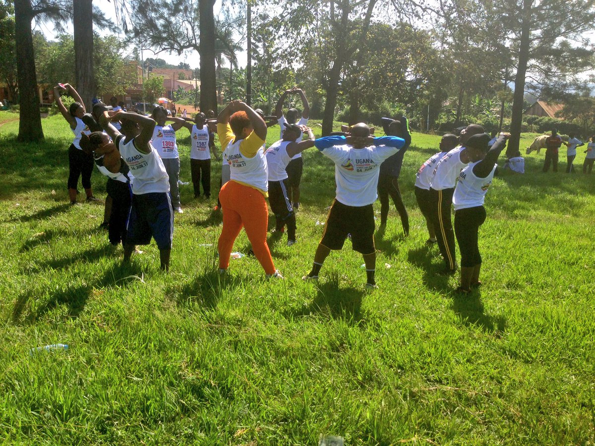 Stretching time the Nyendo SACCO team that took part in the 10KM race.  #UgandaMarathon2017