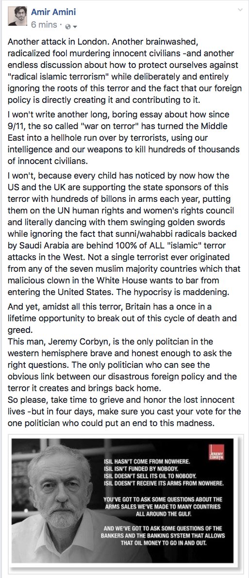 We MUST break out of this cycle of greed and terror! <a href="/jeremycorbyn/">Jeremy Corbyn</a> is the only politician honest enough to do it. #LondonAttacks