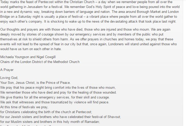LondonMethodist's tweet photo. @LondonMethodist thoughts and prayers are with all those affected by the #LondonBridgeAttack ;https://t.co/lla3pcshfR https://t.co/UN575GGtXr