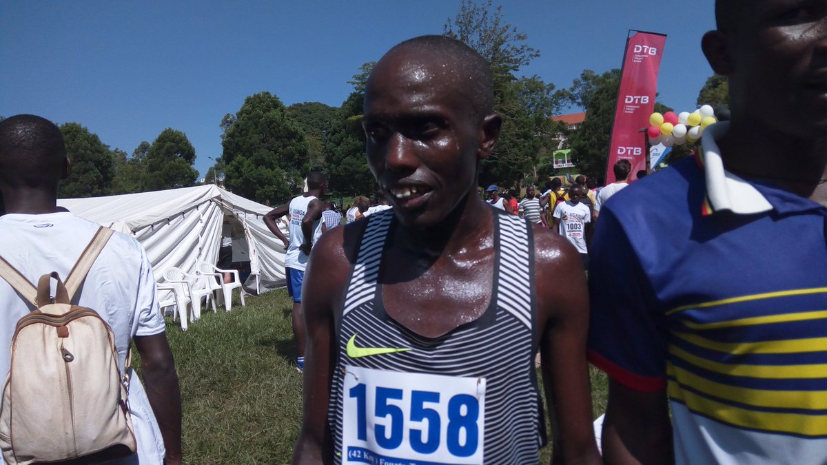 He is definitely not a joke! The first runner to hit the finish line under the 42kilometres. #UgandaMarathon2017