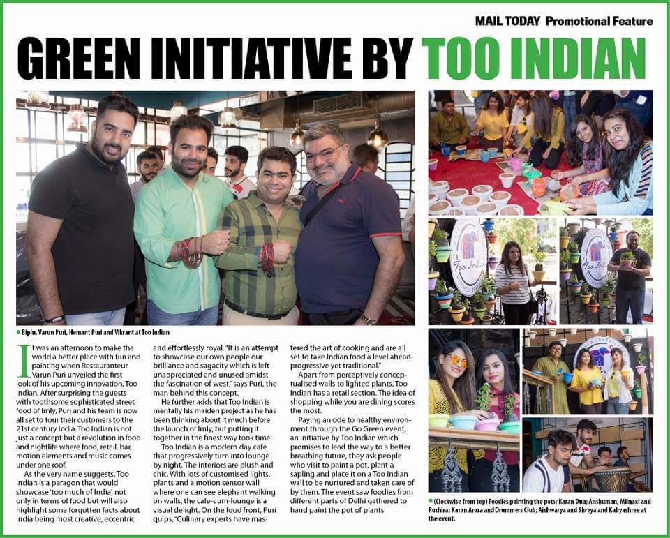 Temptstoppage's tweet photo. Mail Today Coverage of #GreenInitiative by #TooIndian 😍 #featured  #9daystogo #TooIndian #TooSoon #temptingstoppage #Gogreen https://t.co/rAgTpNiY3E