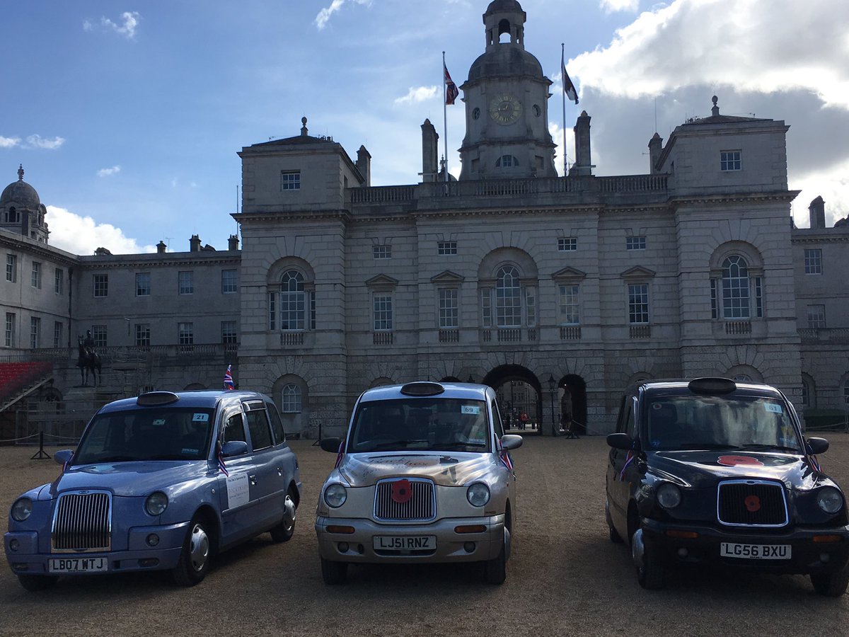 The first <a href="/TaxiCharity/">Taxi Charity</a> taxis have arrived at Horse Guards Parade, ready to take veterans all the way to Normandy.