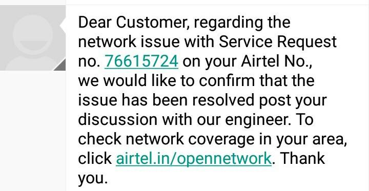 vidyapinto's tweet photo. @Airtel_Presence i need 2 confirm that the problem is resolved! Not ur sms. From poor signal it is now no signal. https://t.co/KJoGUKlmXI