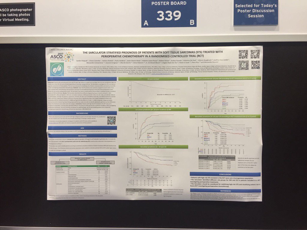 GrupoGeis's tweet photo. SARCULATOR predice riesgo de recidiva en #Sarcoma localizado. Útil en valoración QT complementaria #ASCO2017 https://t.co/34IcKMcbY5