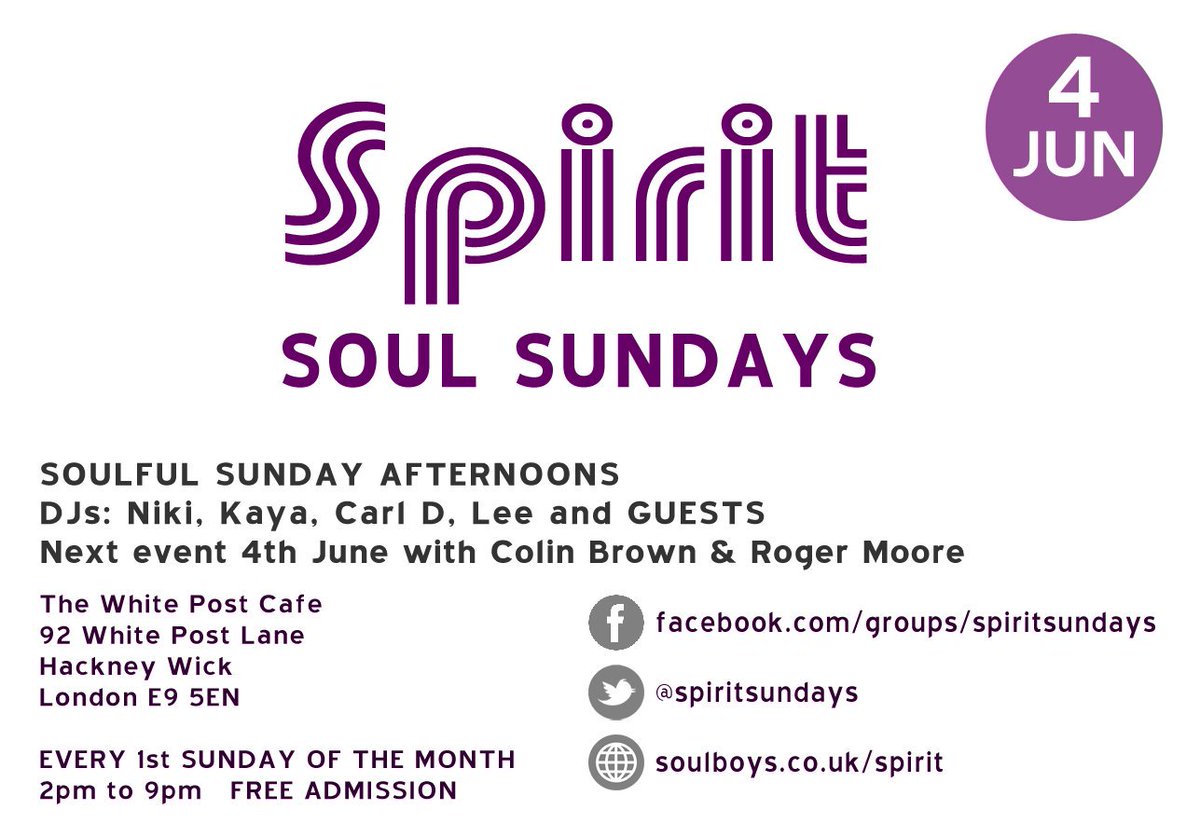 spiritsundays's tweet photo. Join us this afternoon for some sweet soul in the sun @whitepostbar @hackneywick #soul #chill #familyfriendly #realvinyl #canalsidevibe https://t.co/zA50KeA42h
