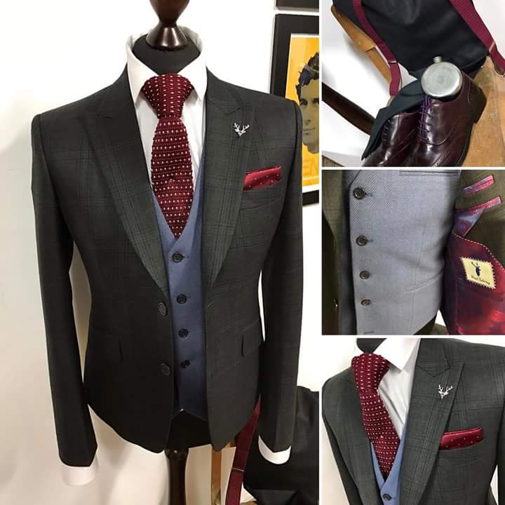 Braidtailoring's tweet photo. A timeless classic of charcoal grey Glenn check @scabal fabric teamed up with a lavender waistcoat and finished off with burgundy touches. https://t.co/EgIGkL8oFO