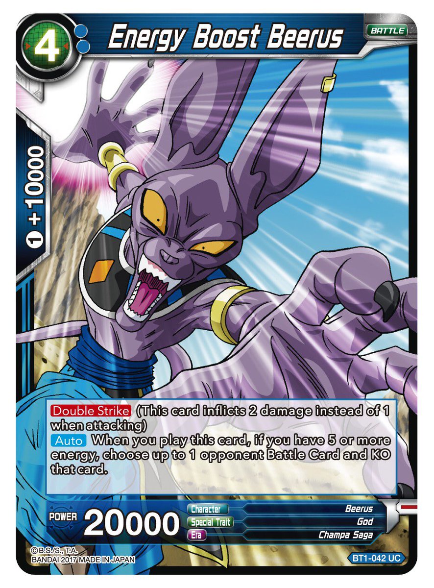 Previewed-Uncommon Card> Energy Boost Beerus-This card has "Double  Strike"and the destruction skill!! https://t.co/5RhSNlN6Y0 #dbstcg