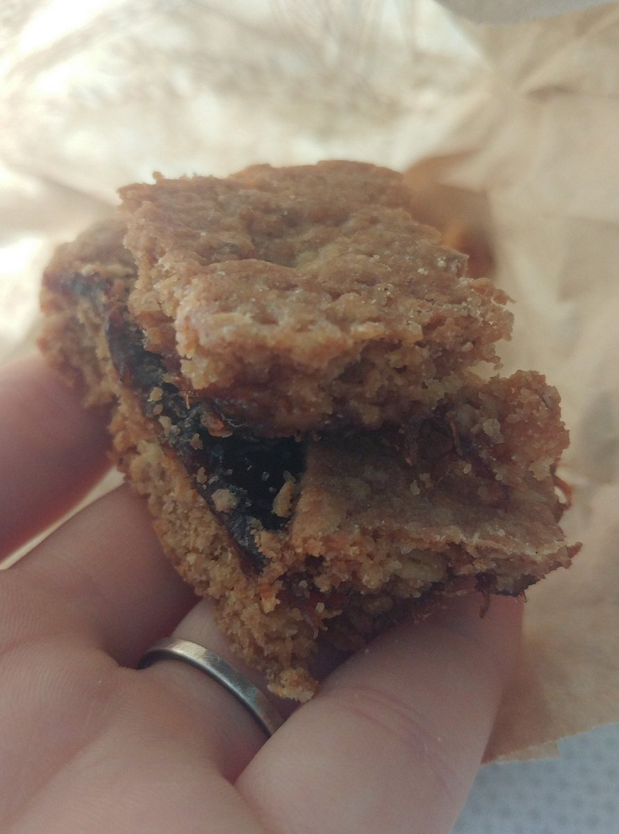 WeHeartVegan's tweet photo. @VeganMofo for breakfast im eating Hjónabandssæla (wedded bliss) oated pastry filled w/ rhubarb jam (that counts as fruit right😀) #miniMOFO #veganmofo https://t.co/3iTTJBSsL0