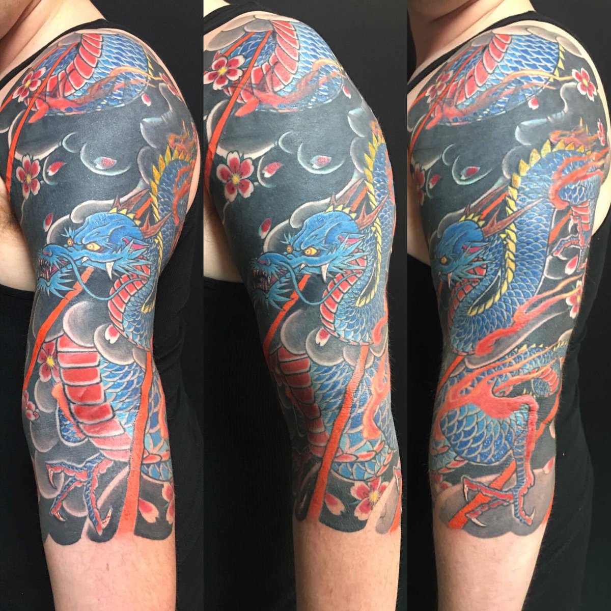 th3kush's tweet photo. Finally done! #japanesetattoo #dragontattoo #threequartersleeve #japan #tattoo #tattoosleeve #yokohama #tattoos #realcustom #therealbigvape https://t.co/PknVoGD46q